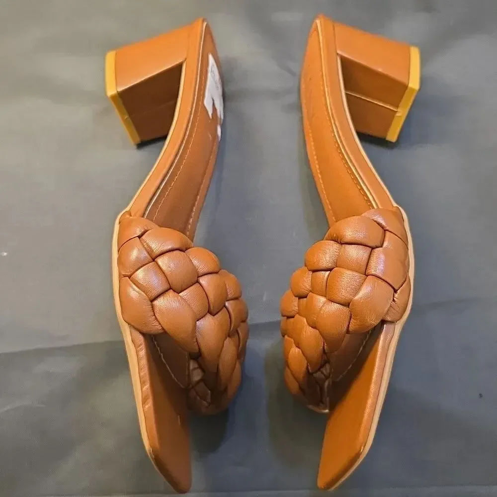 BRAND NEW A.S.N.Y WOMEN'S BRAIDED LOW BLOCK HEEL SANDALS